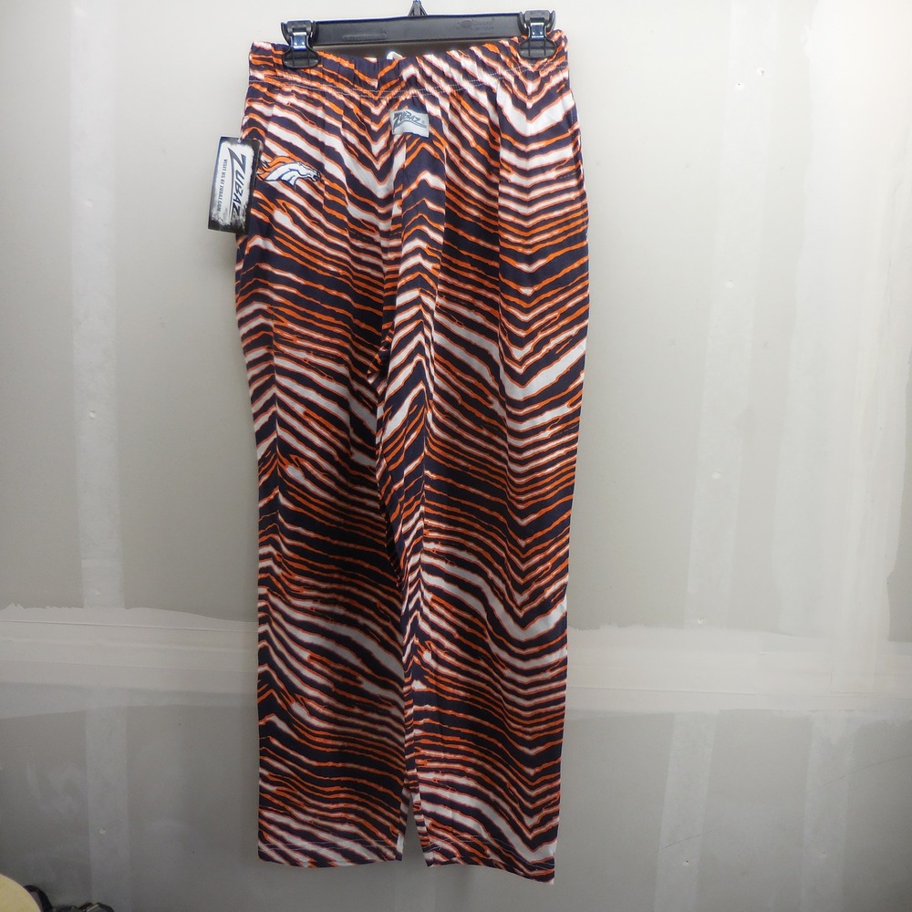 Zubaz NFL Denver Broncos Zebra Print Pants Mens Small Orange Navy Blue NWT